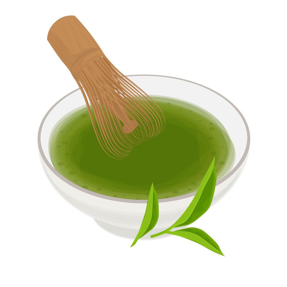 Illustration Logo Clip Art Matcha drink is stirred with a Bamboo whisk vector