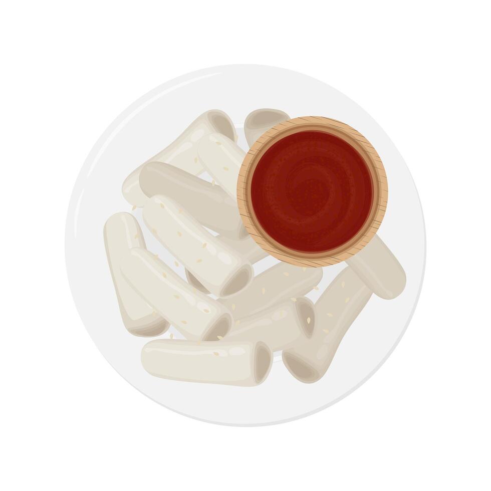 Illustration Logo Clip Art Top View Cylinder Rice Cake Garaetteok with gochujang sauce vector
