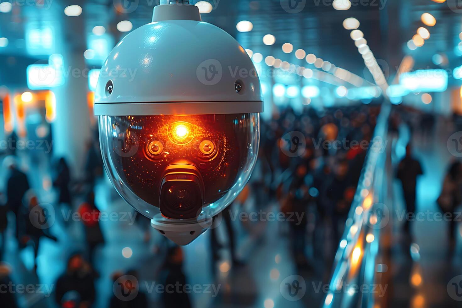 Surveillance Camera in Busy Airport Terminal - Security, Technology, Crowd Monitoring photo