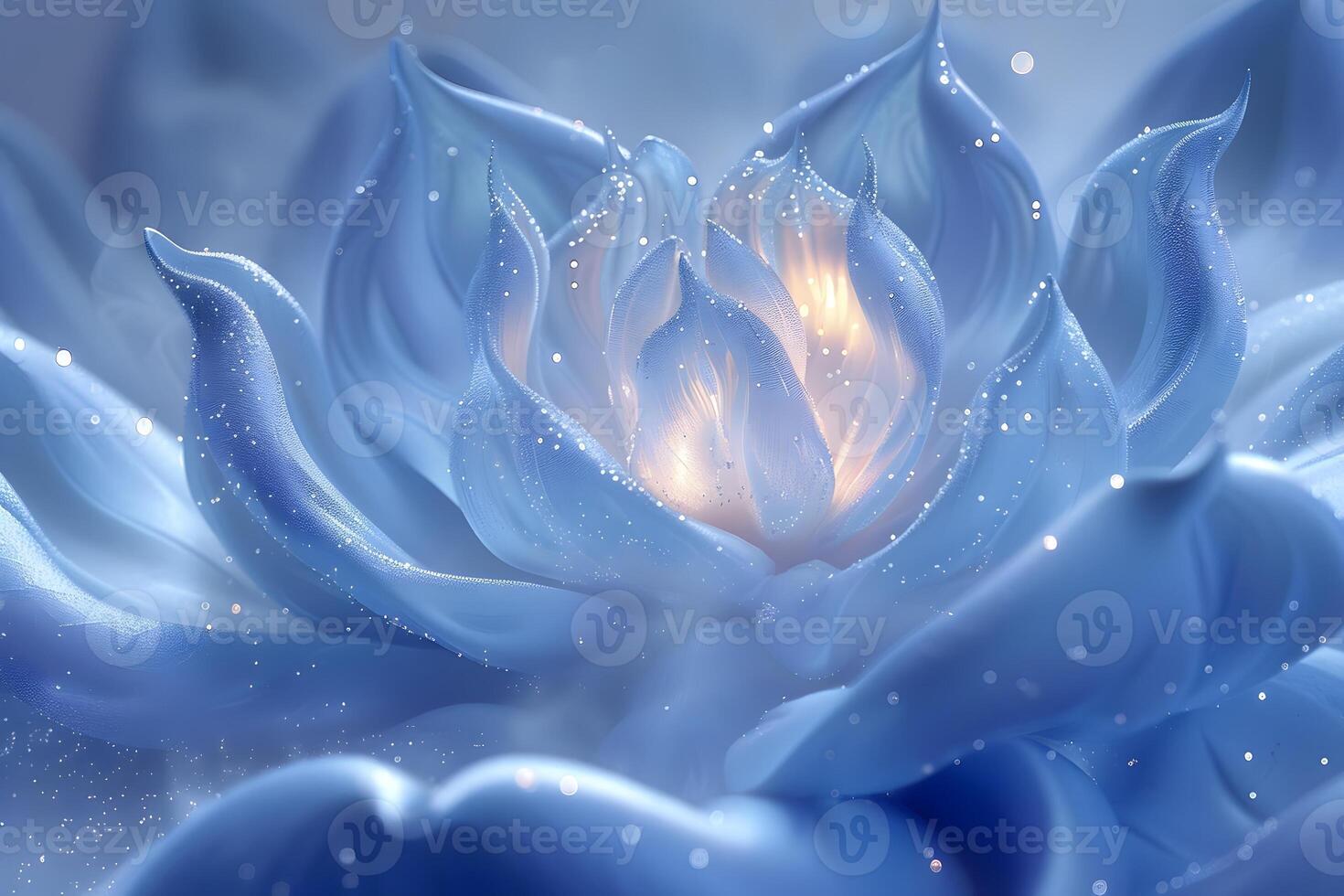 Mystical Blue Lotus Bloom with Glowing Center - Fantasy Floral Art for Digital Design and Posters photo