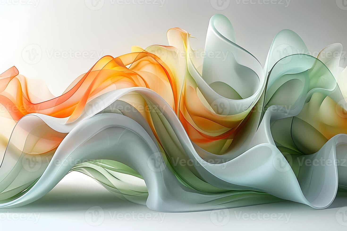 Abstract Colorful Waves Dynamic Flowing Shapes in Orange, Green, and White for Modern Artwork and Design photo