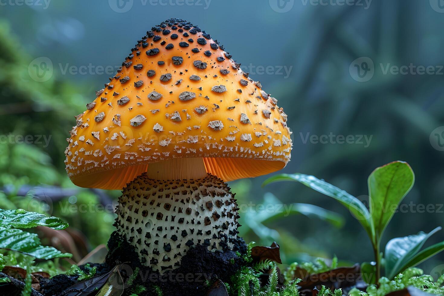 Close-Up of Spotted Red Mushroom in Misty Forest - Nature Photography for Prints and Posters photo