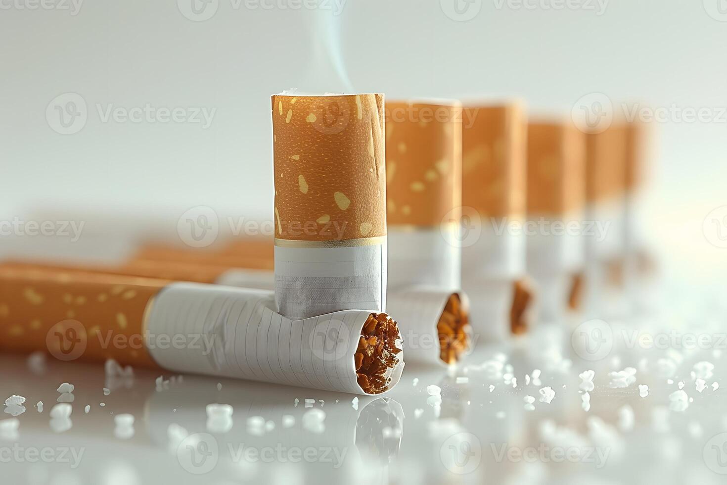 Anti-Smoking Concept with Broken Cigarettes and Salt Crystals for Health Awareness Posters photo