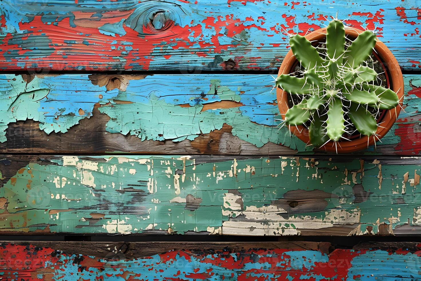 Rustic Wooden Background with Potted Cactus - Ideal for Home Decor, Nature Themes, and Boho Design Projects photo