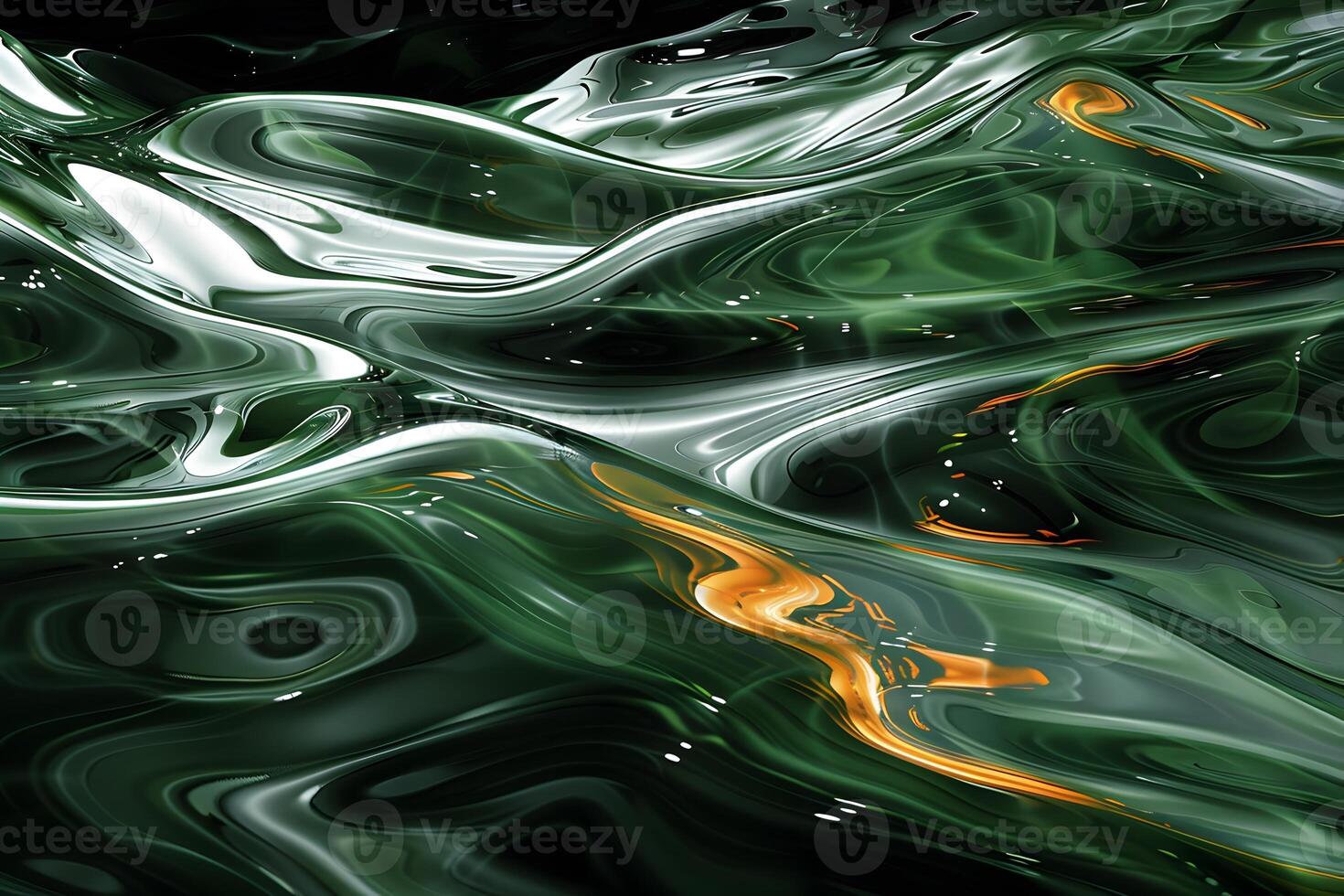 Abstract Green and Orange Fluid Art with Metallic Shine - Perfect for Modern Design Projects, Posters, and Digital Artwork photo