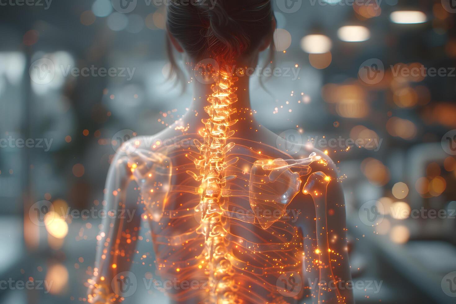 Advanced Visualization of Human Spine with Glowing Neural Pathways for Medical and Educational Use photo