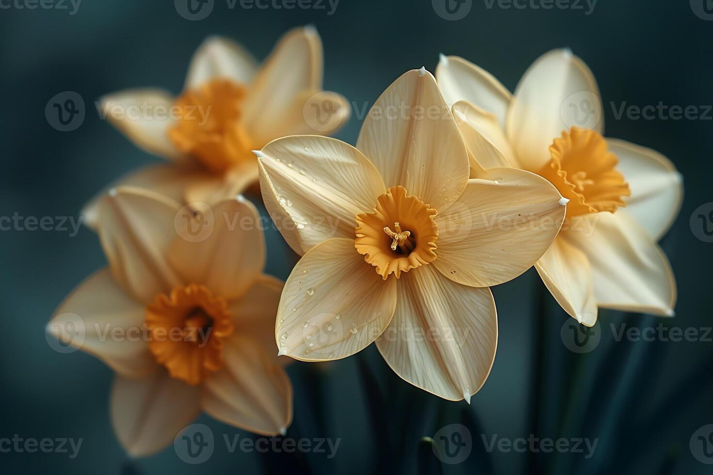 Elegant Yellow Daffodils with Dewdrops Nature Photography for Spring Design photo