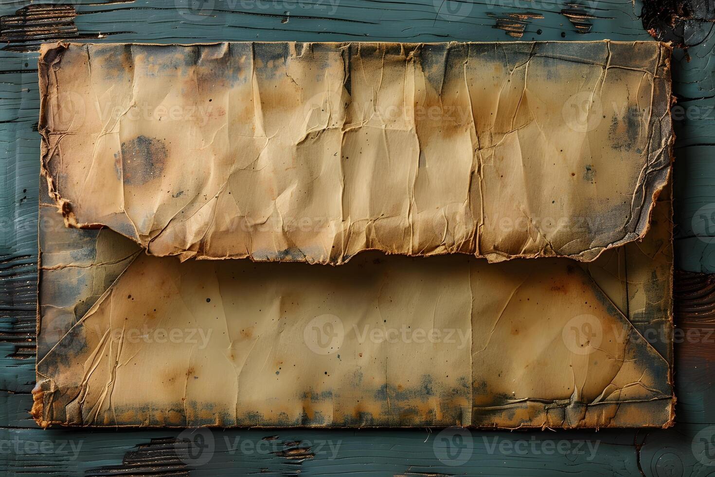 Vintage Weathered Envelope on Rustic Wooden Background for Nostalgic Memories and Retro Design photo