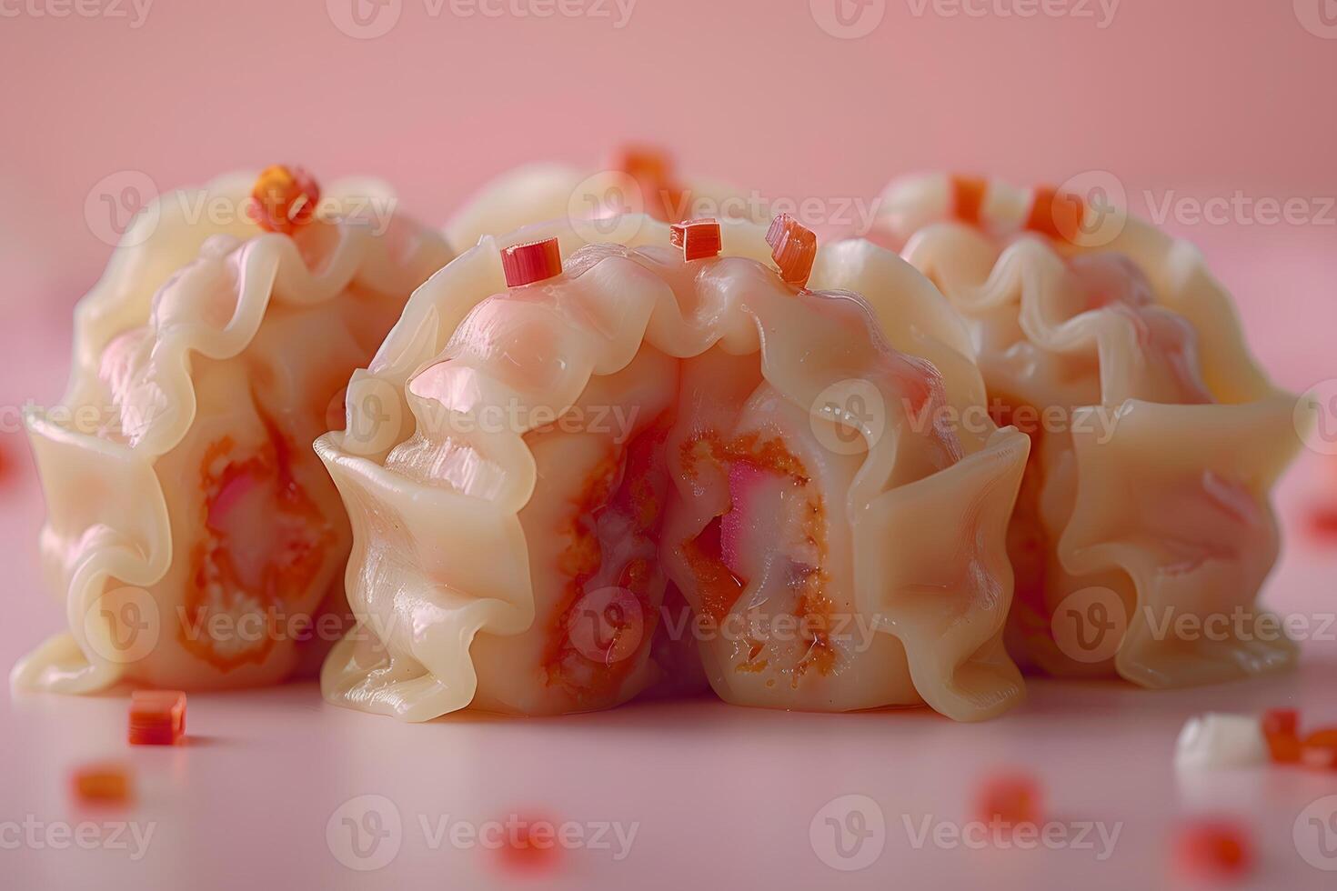 Elegant Shrimp Dumplings on Pink Background - Perfect for Culinary Posters and Food Photography photo