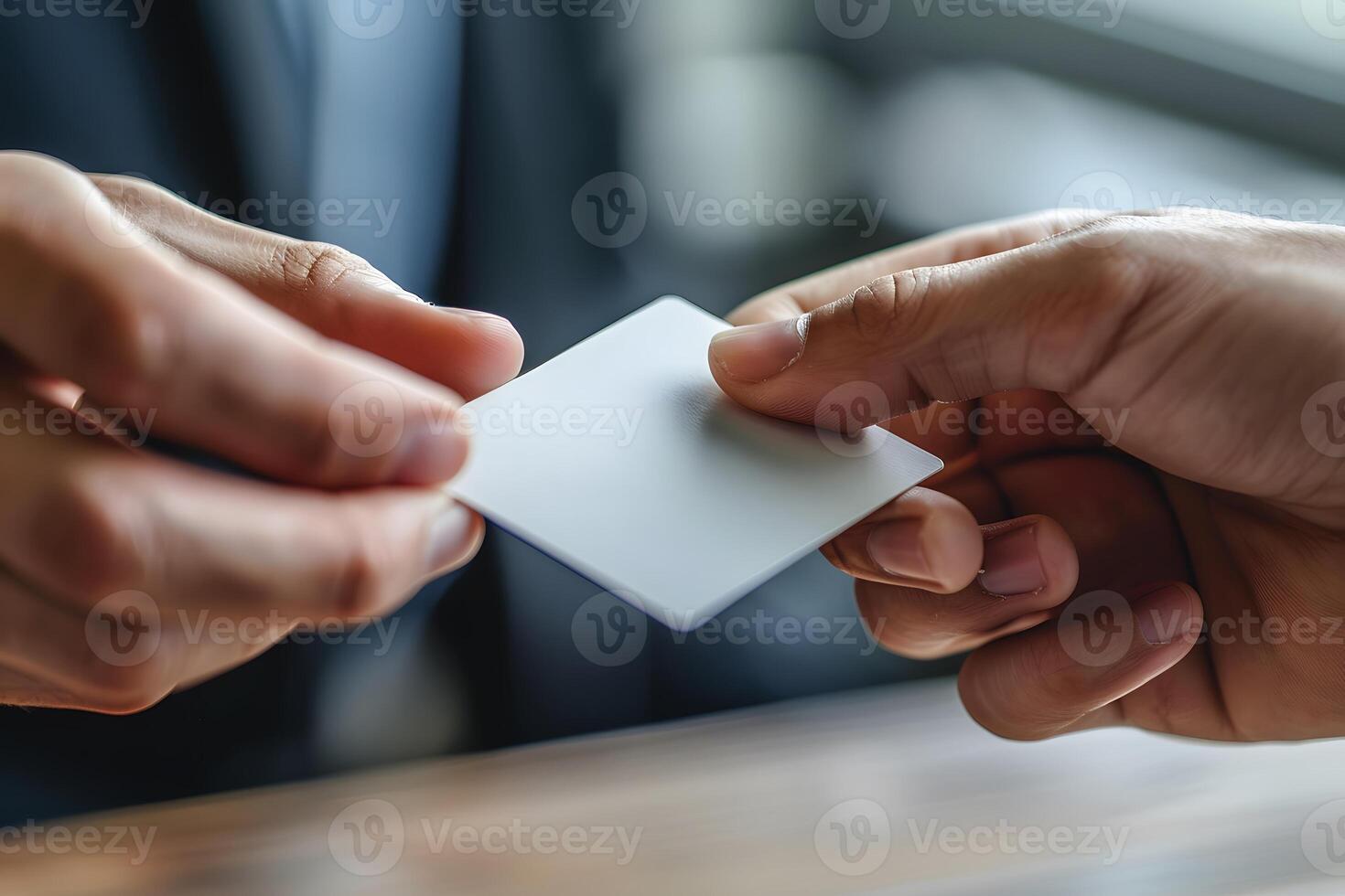 Professional Handshake Exchanging Blank Business Card Close-Up - Networking and Business Meeting Concept photo