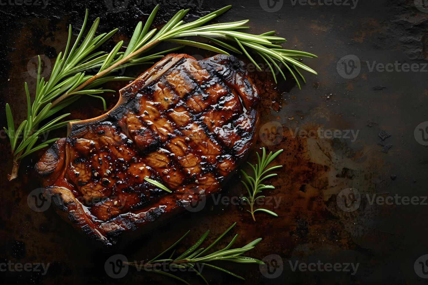 Grilled T-Bone Steak with Fresh Rosemary for Gourmet Barbecue Cooking Design photo