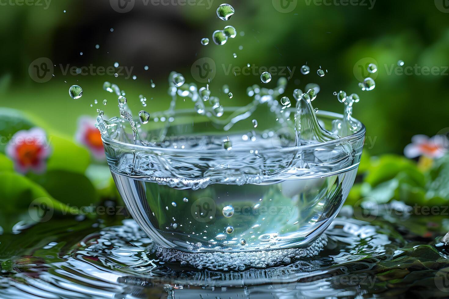 Refreshing Water Splash in Clear Glass Bowl, Nature Concept for Posters, Prints, Card Design photo
