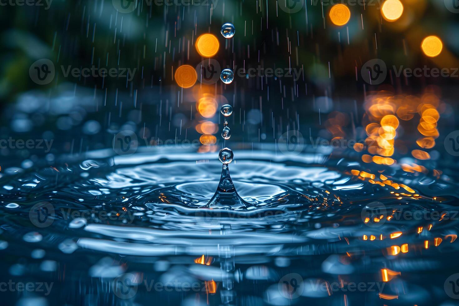 Macro Photography of Water Droplet Splash with Ripples and Bokeh Lights - Abstract Nature Scene for Design, Print, Poster photo