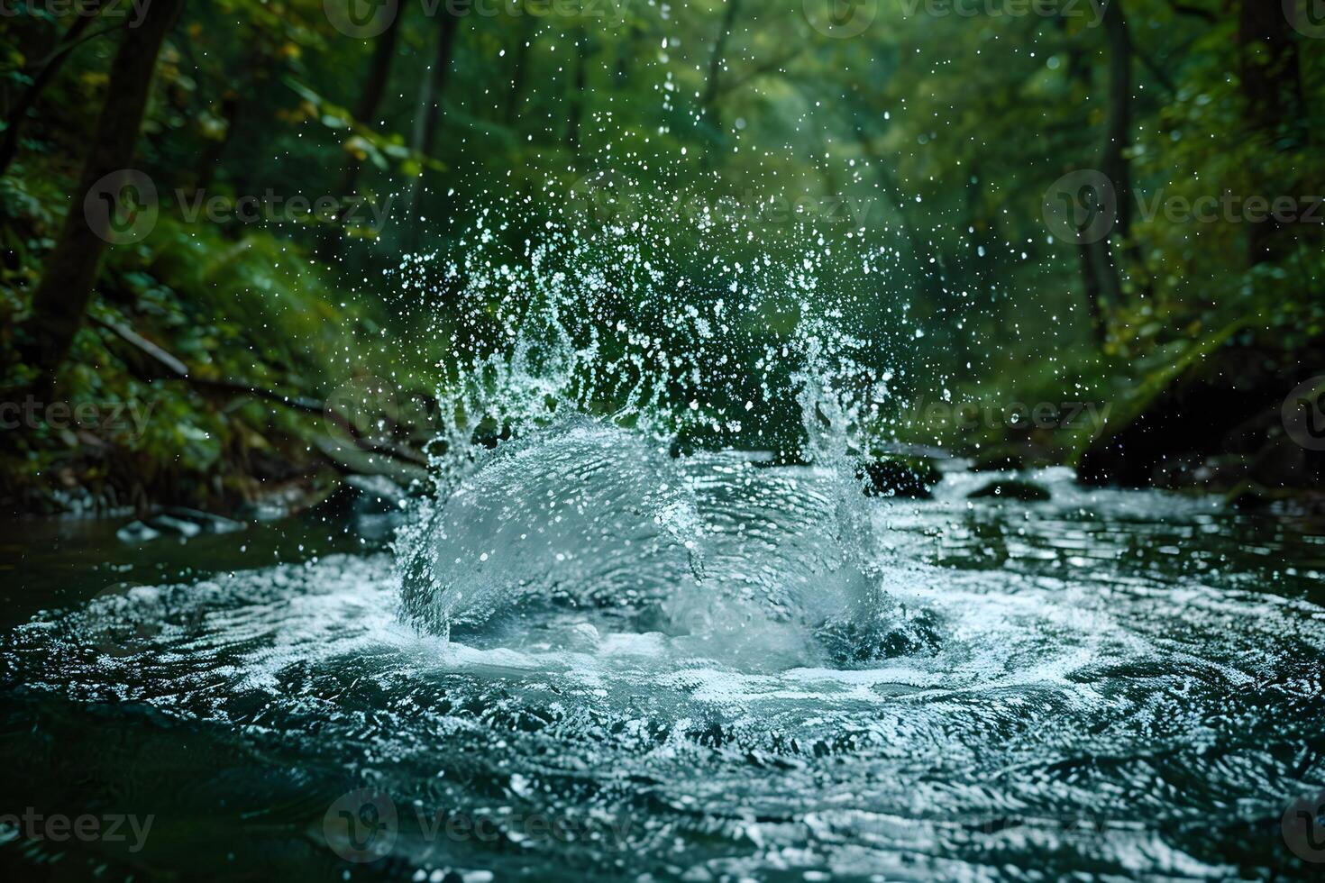 Refreshing Splash in Forest River - Nature, Outdoor Adventure, Tranquil Scenery, Water Splash photo