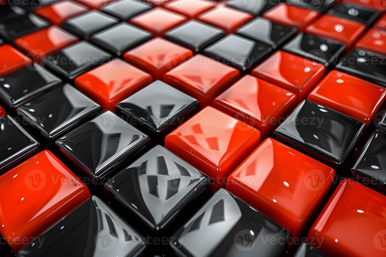 Abstract Geometric Pattern with Shiny Red and Black 3D Tiles, Ideal for Modern Design and Backgrounds photo