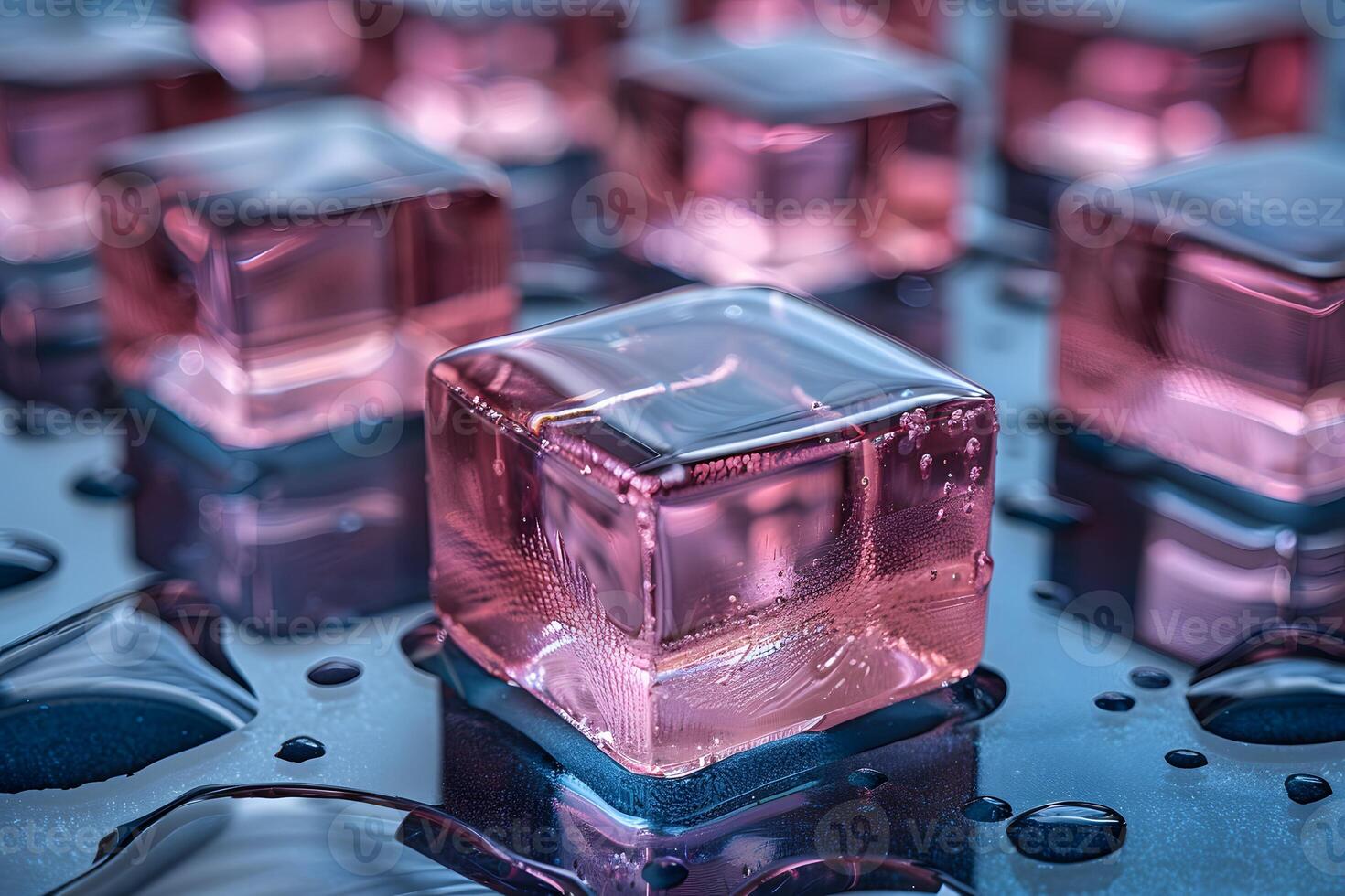 Pink Ice Cubes Reflective Surface Concept for Refreshing Drink Advertising or Design photo