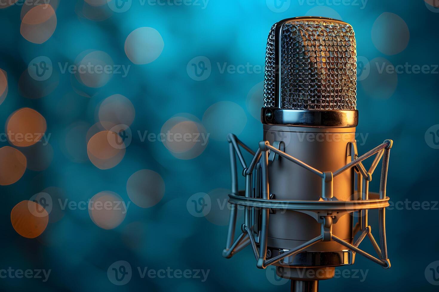 Professional Studio Microphone with Bokeh Background for Audio Recording, Podcasts, Music Production photo
