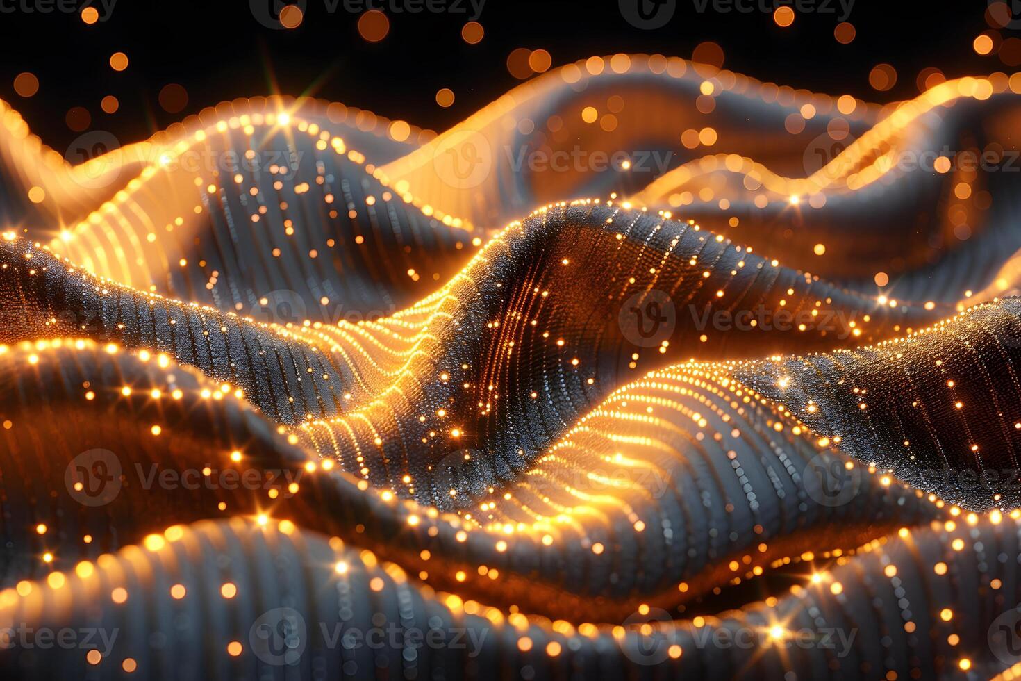 Abstract Wavy Silk Fabric with Golden Sparkles for Elegant Background Design photo