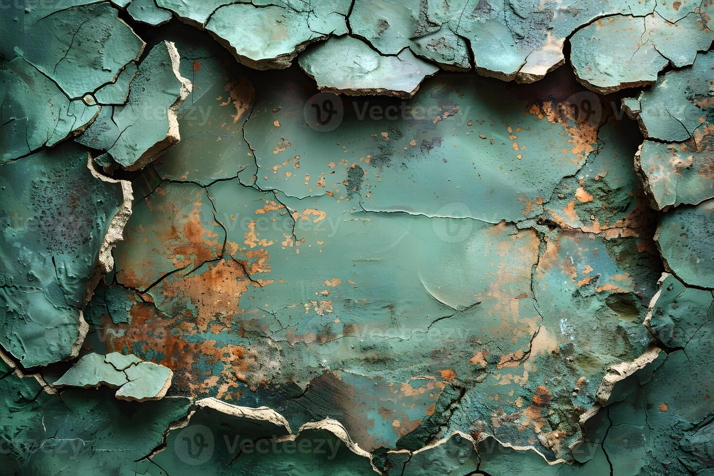 Abstract Cracked Green Paint Texture for Background and Design photo