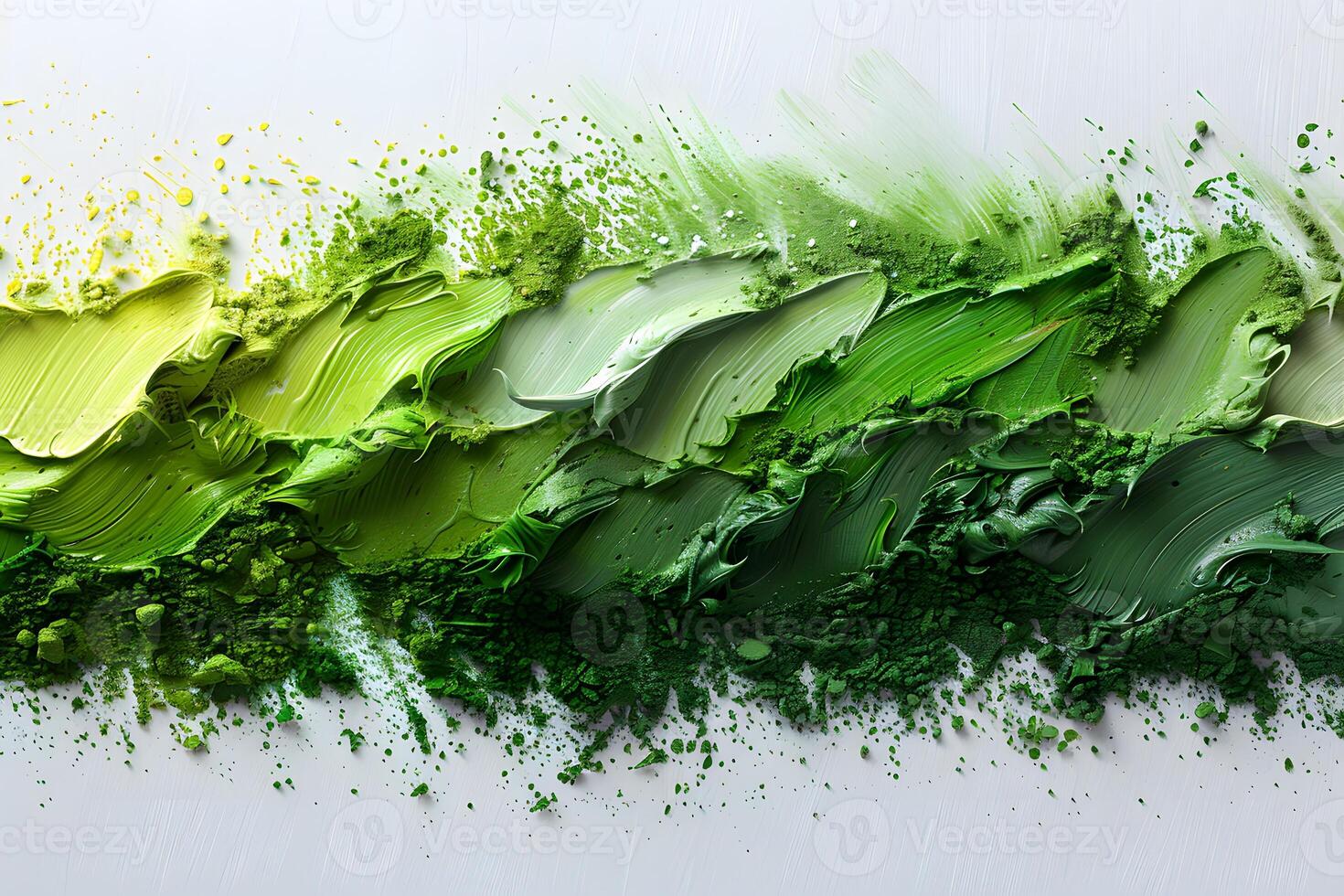 Abstract Green Paint Strokes on White Canvas Creative Background for Print, Posters, Art Projects photo