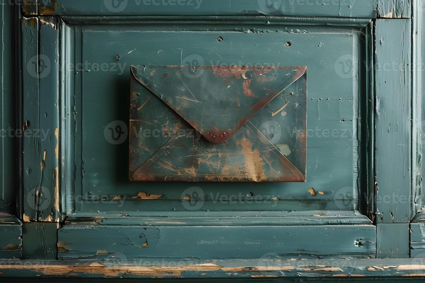 Vintage Aged Envelope on Distressed Wooden Background for Rustic Decor or Historical Themes photo
