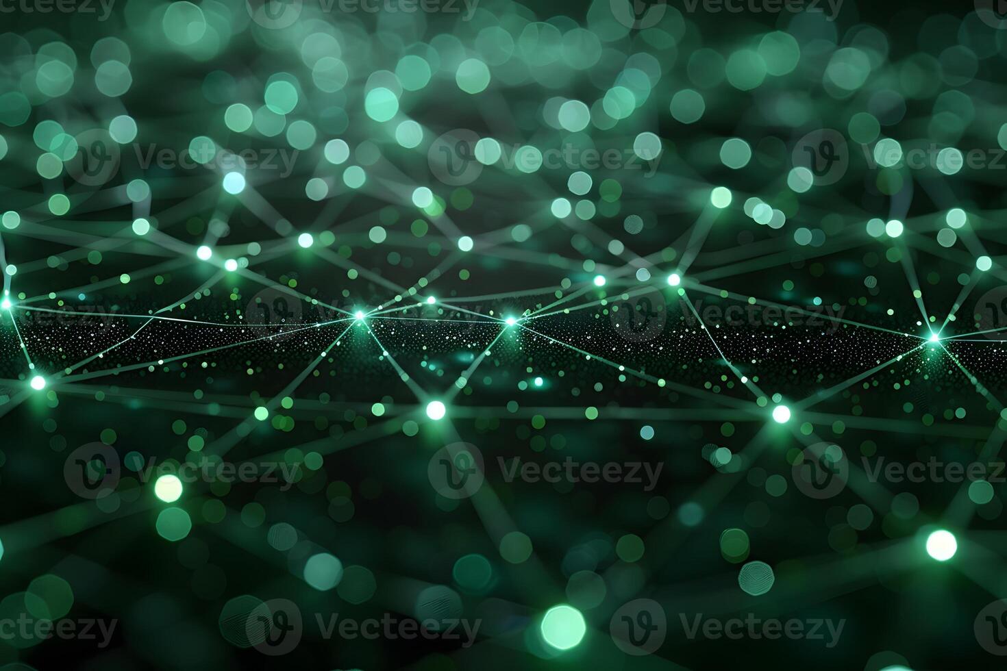 Abstract Futuristic Network with Green Glowing Dots and Lines for Technology Design photo