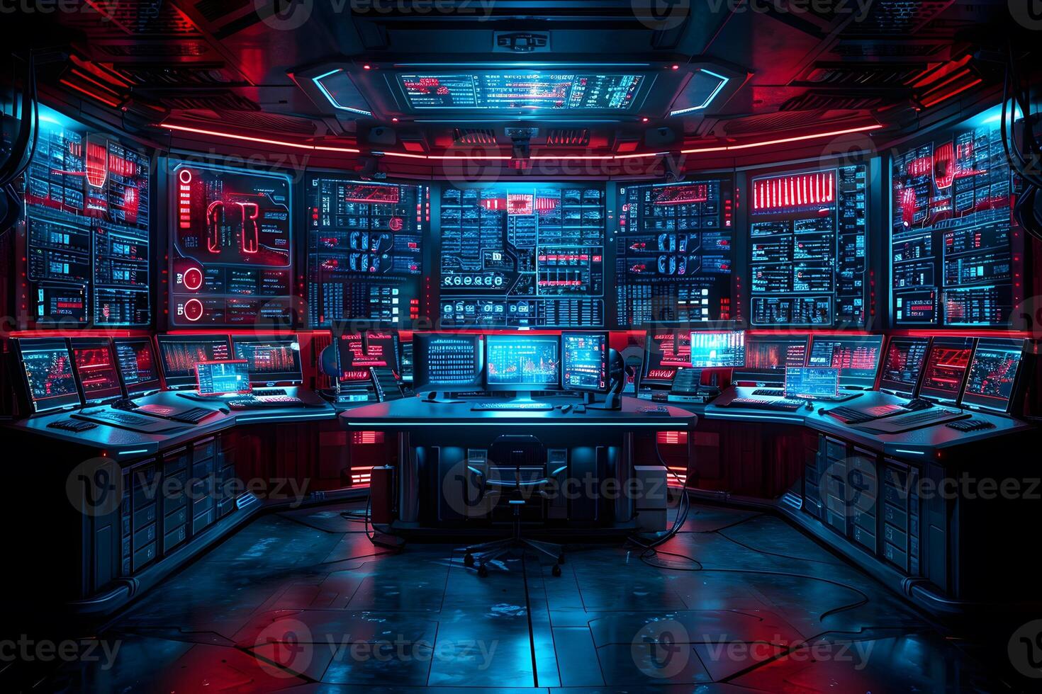 Futuristic Control Room with Advanced Technology Displays for Science Fiction Design Projects photo