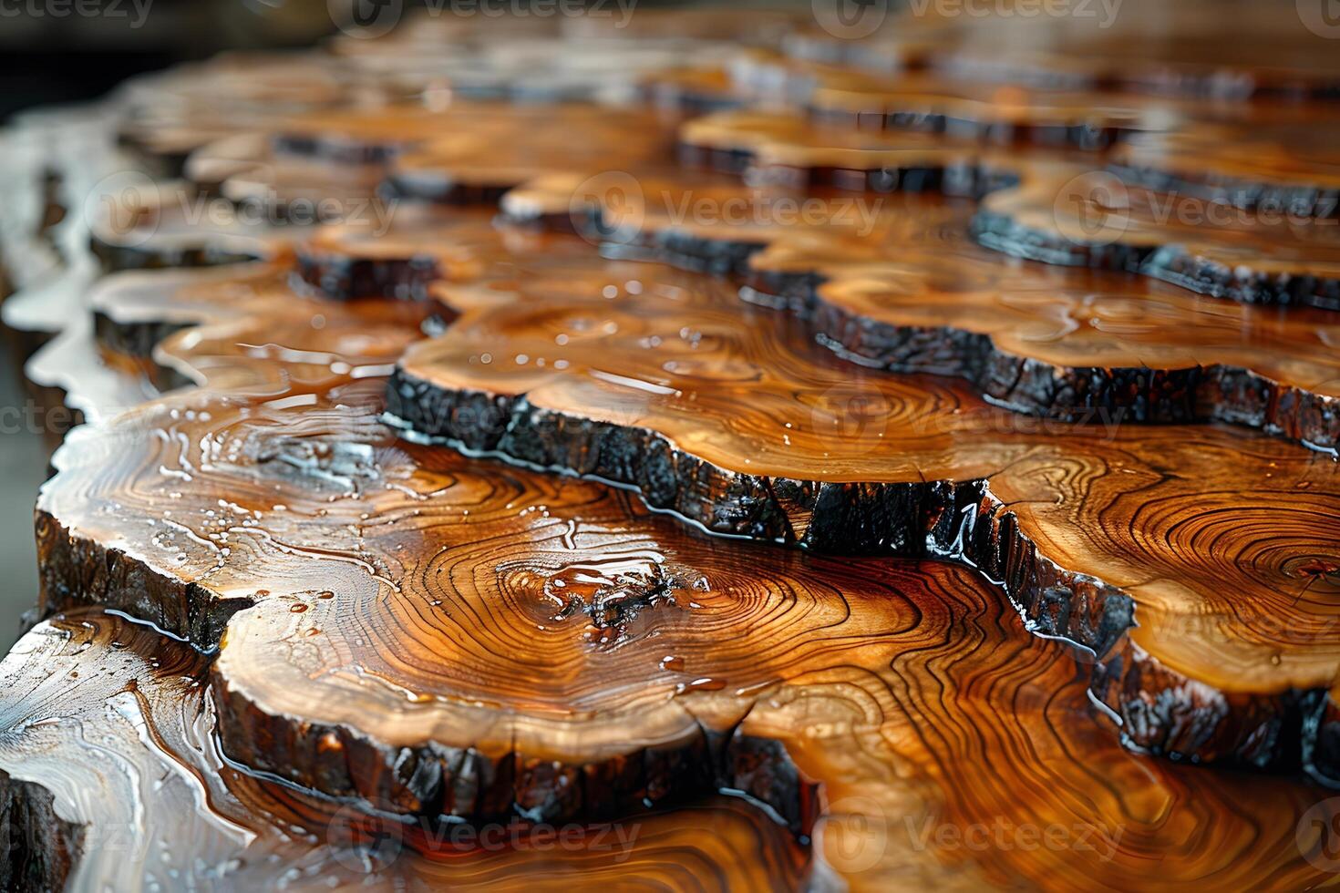 Close-Up of Polished Wooden Slabs Rustic Natural Texture for Interior Design and Crafts photo