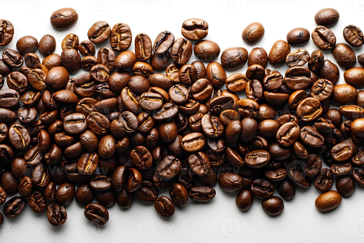 Roasted Coffee Beans on White Surface - Ideal for Print, Card, Poster, and Coffee-Related Designs photo
