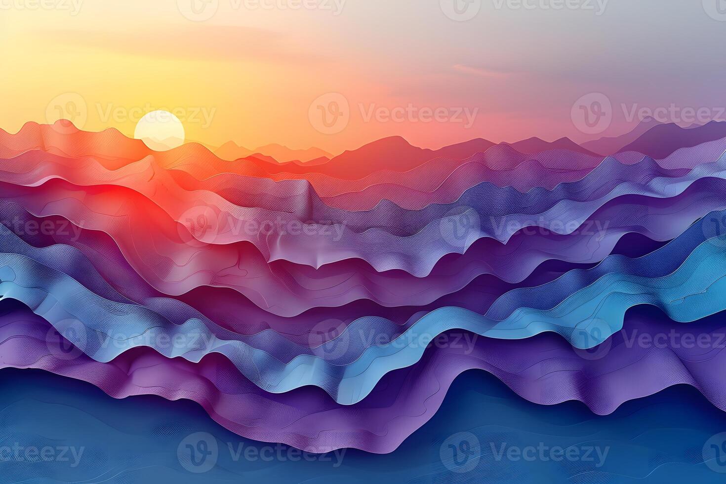 Abstract Sunset over Layered Mountains Landscape Surreal Artwork for Modern Decor photo