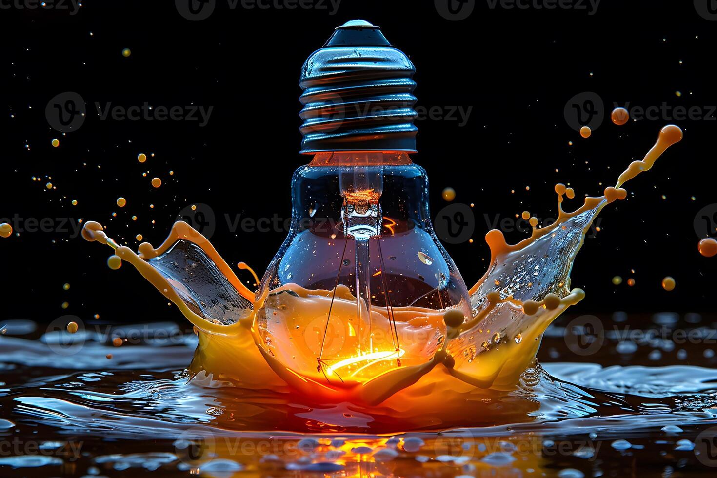 Innovation Conceptual Art Light Bulb in Splattering Liquid for Creative Design photo