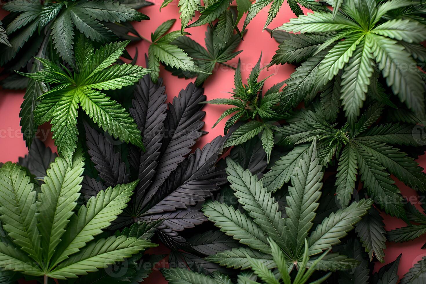 Cannabis Leaves Assortment on Pink Background - Botanical Photography for Natural Health and Wellness Design photo
