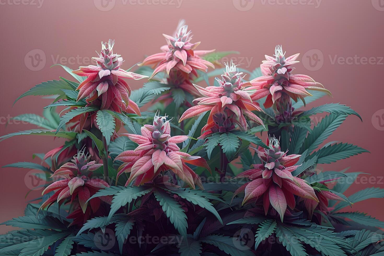 Botanical Beauty Cluster of Red and Green Plants Against Red Background - Suitable for Nature Posters, Prints, and Cards photo