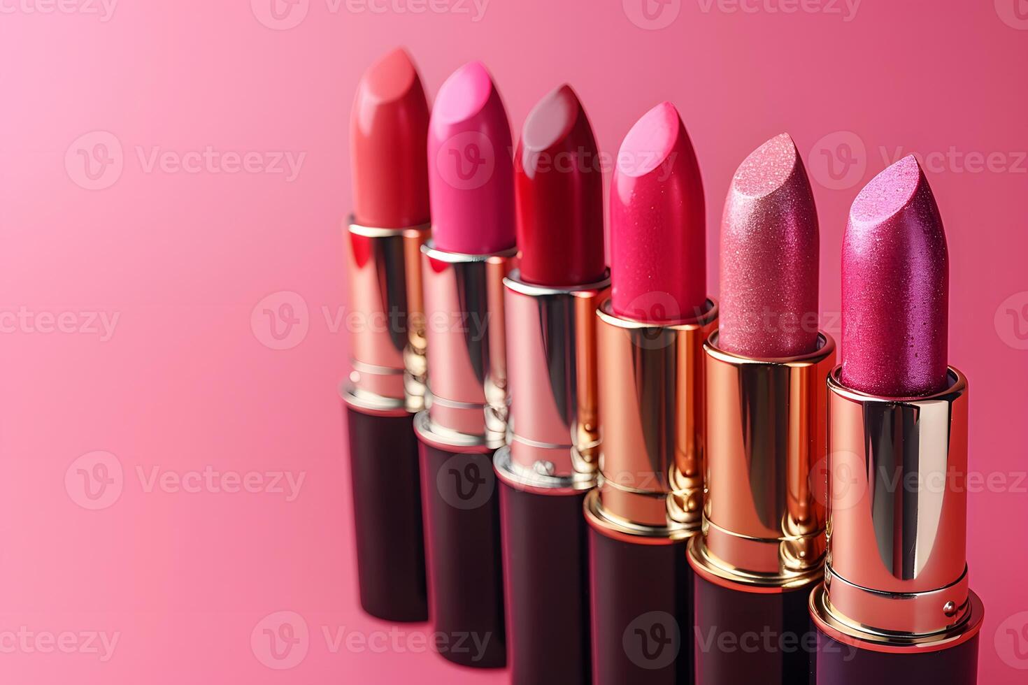 Vibrant Lipstick Collection on Gradient Pink Background - Beauty and Makeup Stock Photo for Print and Web Design