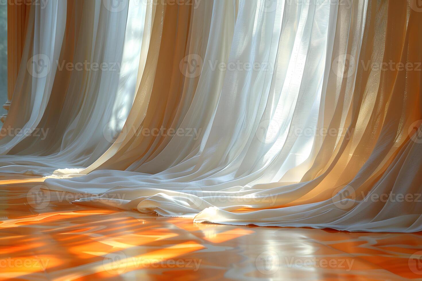 Sunlit Curtains on Polished Floor - Interior Design Inspiration, Soft Lighting, Relaxed Atmosphere photo