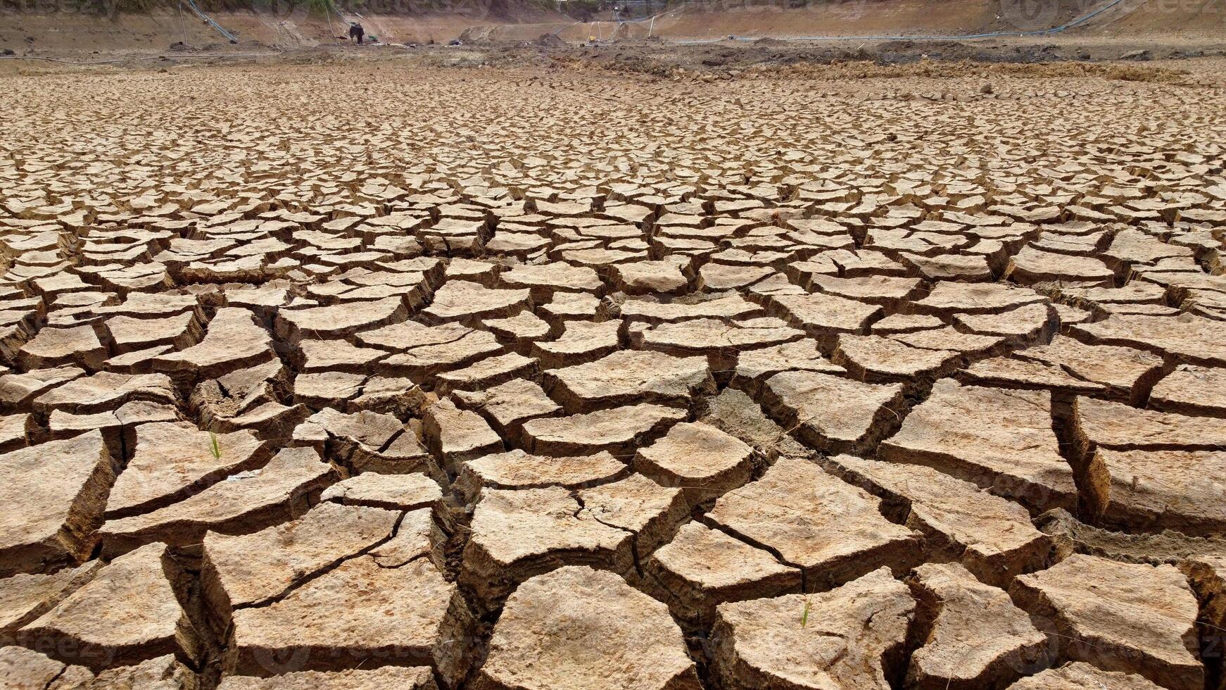 Cracked Earth in Drought-Stricken Landscape Highlighting Severe Climate Change and Water Scarcity Issues photo