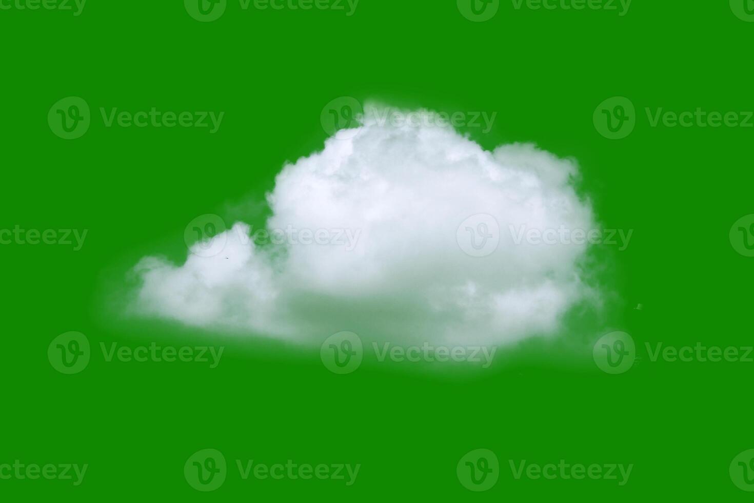 Fluffy White Cloud Against a Vibrant Green Background - Isolated Cloud on Green Screen for Creative Projects photo