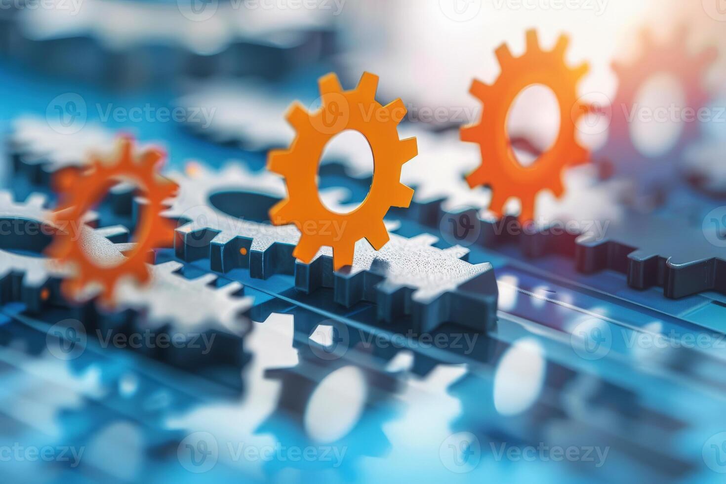Dynamic Arrows and Gears Illustrating Business Process Automation, Efficiency. Illustration photo