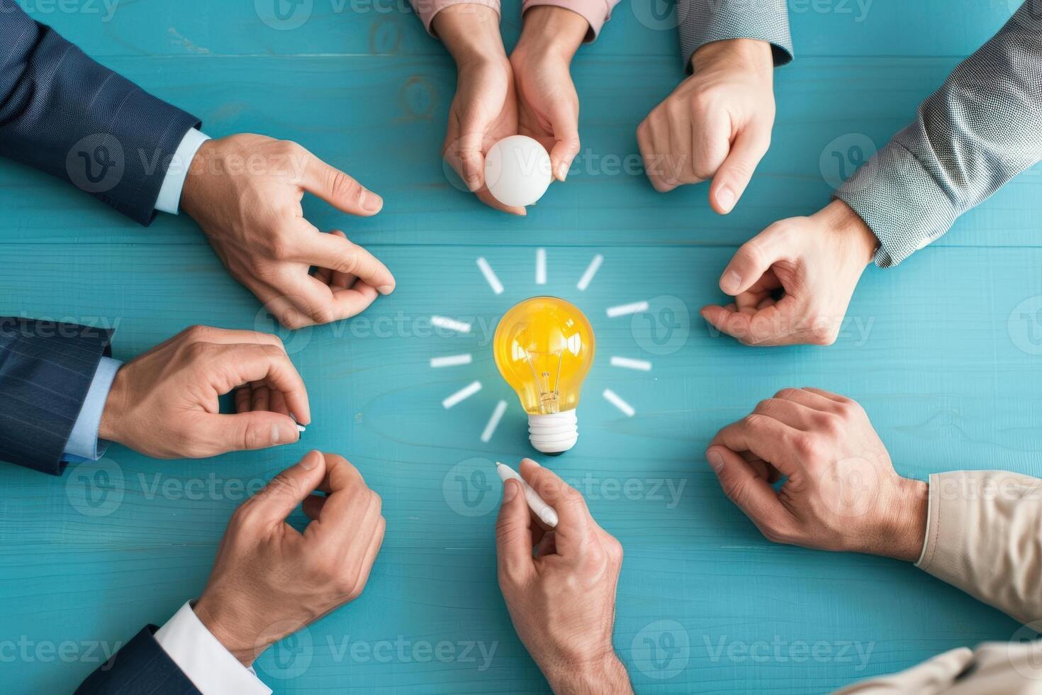 Business Leaders from Different Companies Brainstorming Together, Innovation, Collaboration. Illustration photo