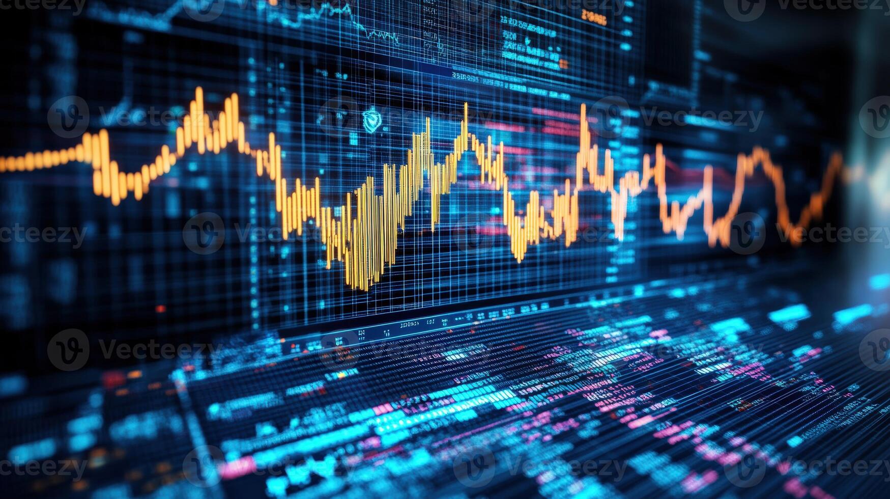 Digital financial stock market graph on LED display showcasing data analytics, market trends, and investment opportunities. photo