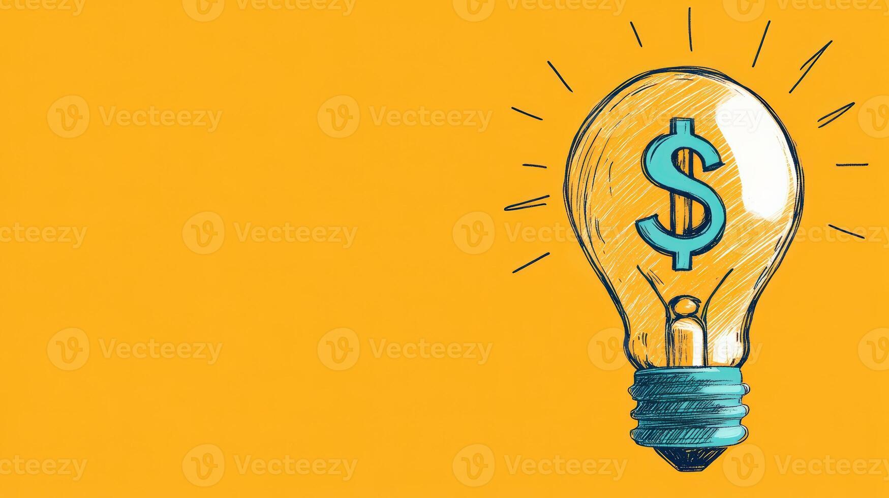 Creative image of a glowing light bulb with a dollar symbol inside, representing idea generation and financial creativity on an orange background. photo