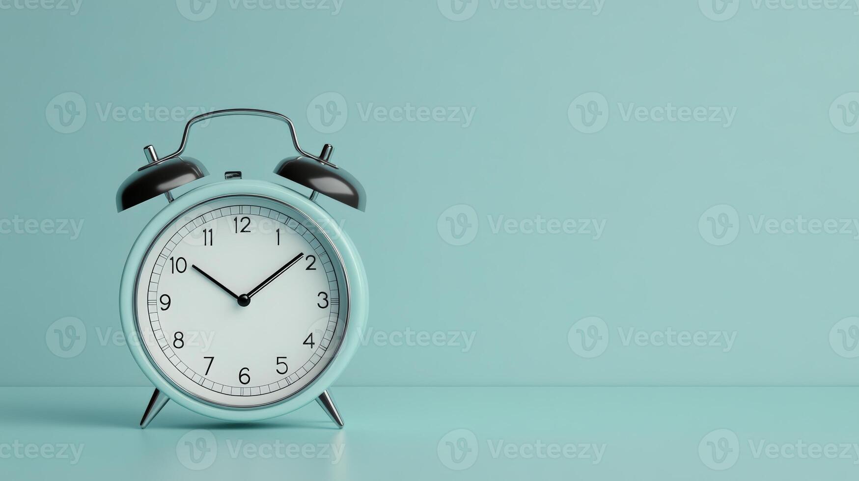 Stylish alarm clock with a mint green background, perfect for representing time management and productivity themes. photo