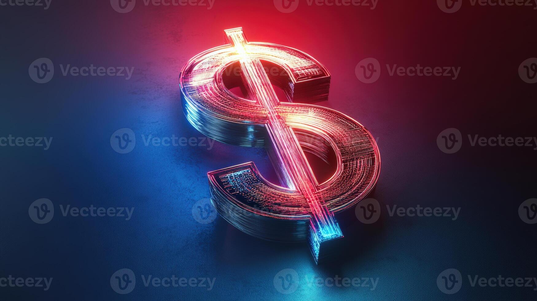 A vibrant dollar sign illuminated with red and blue lights, symbolizing finance and wealth in a modern setting. photo