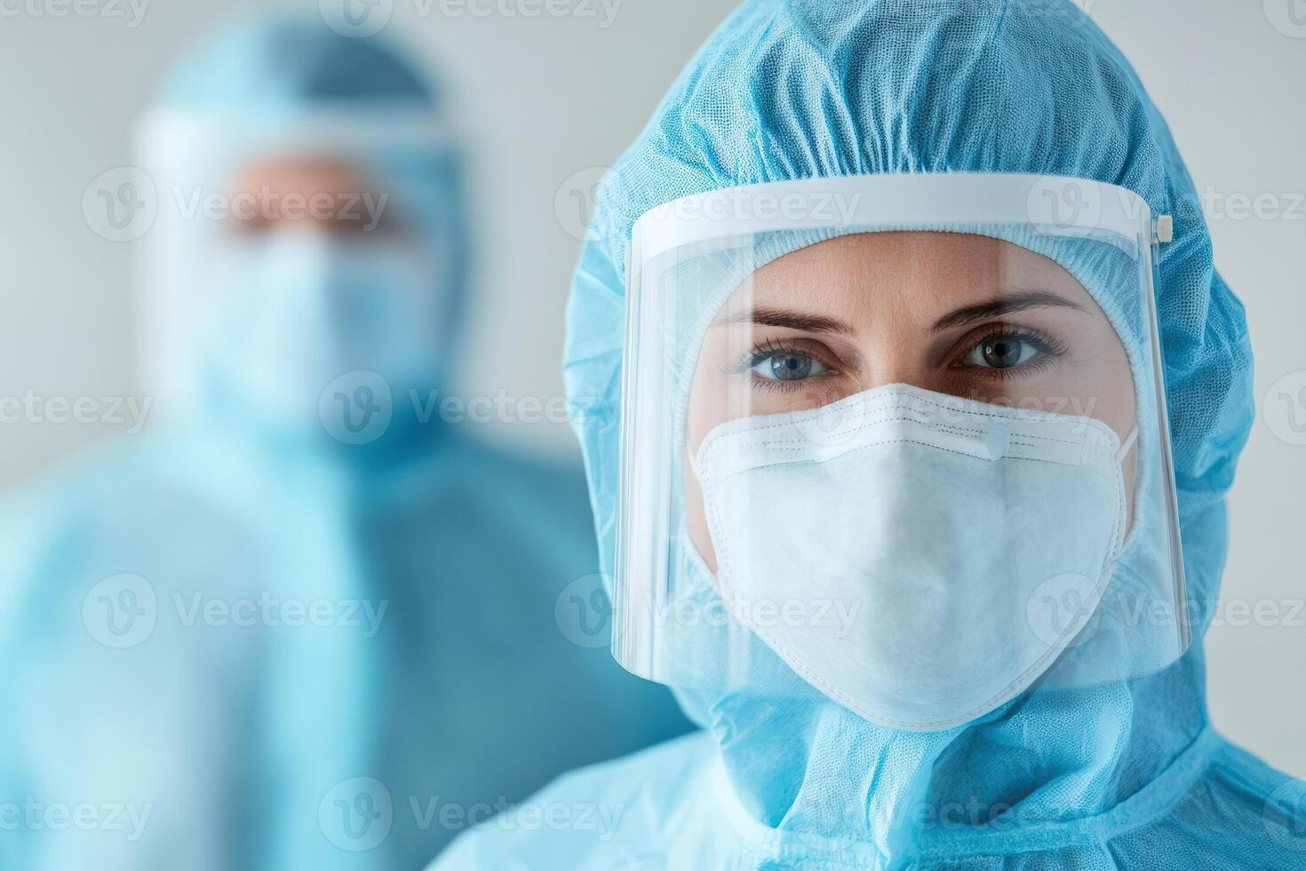 Close-up of a healthcare professional in protective gear, highlighting the importance of safety during medical procedures. photo