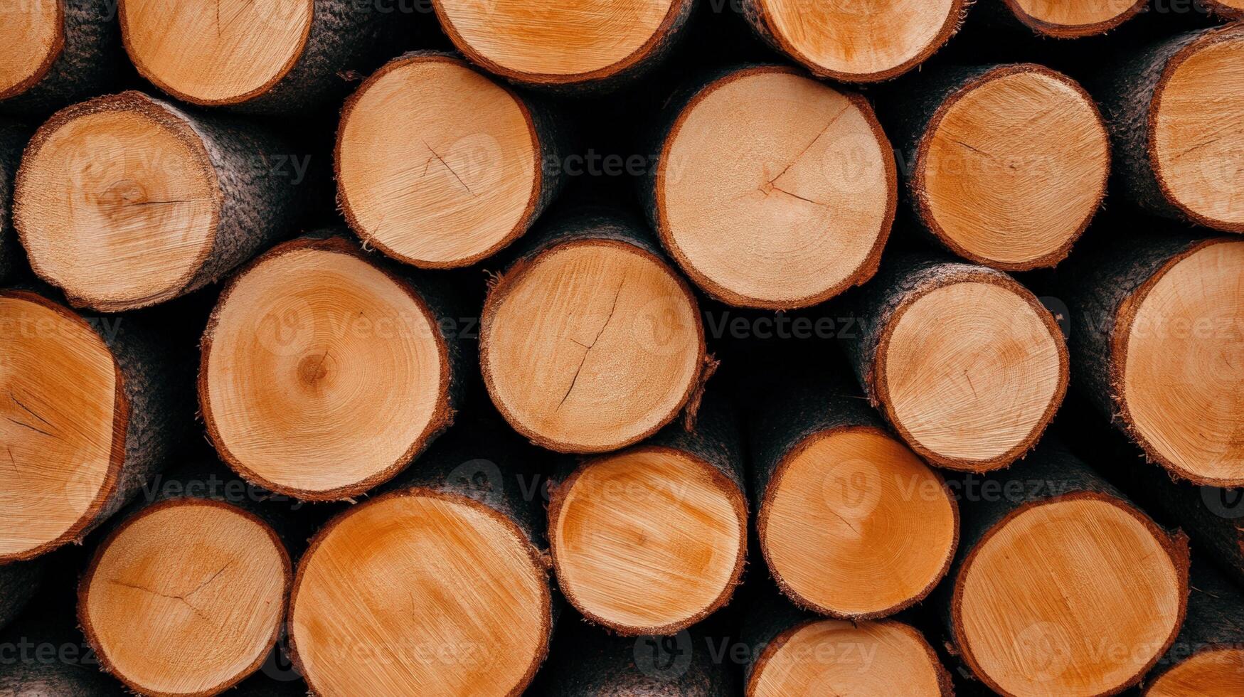 Natural wooden logs stacked together, showcasing their rich texture and warm color, ideal for various design projects. photo
