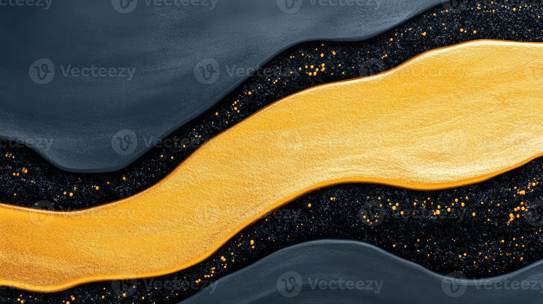 A stunning abstract design featuring a flowing golden strip against a deep black background, evoking elegance and creativity. photo