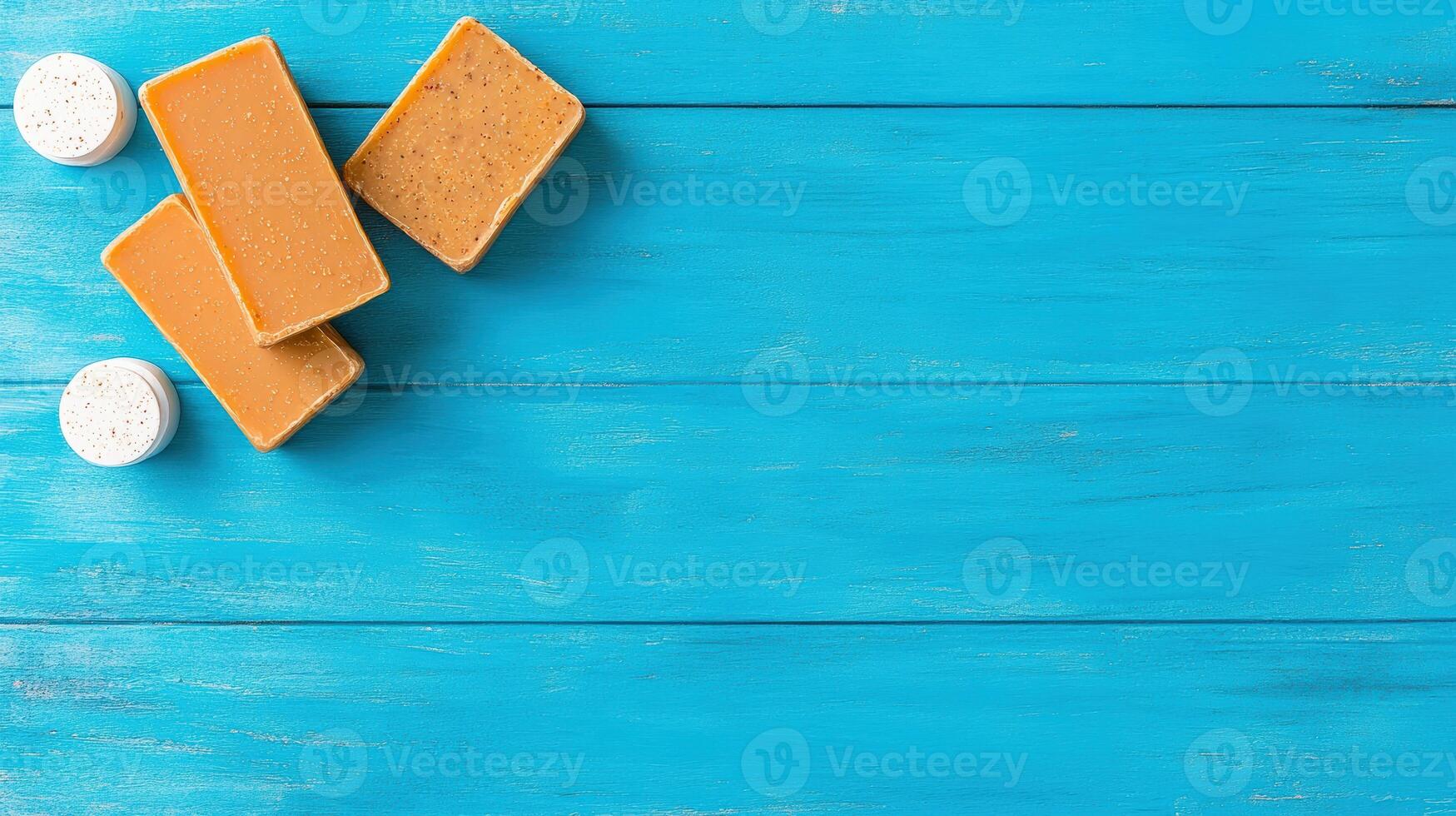 Vibrant wooden background with colorful soap bars and bath bombs, perfect for beauty and wellness themes. photo