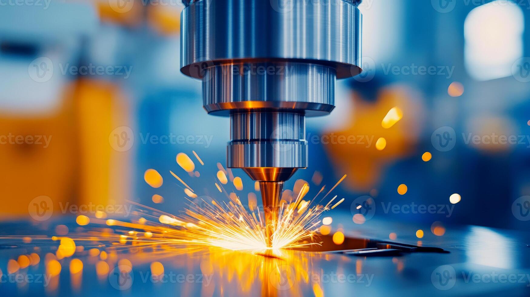 Close-up of a precision laser cutting machine creating sparks on metal, showcasing advanced technology in manufacturing. photo