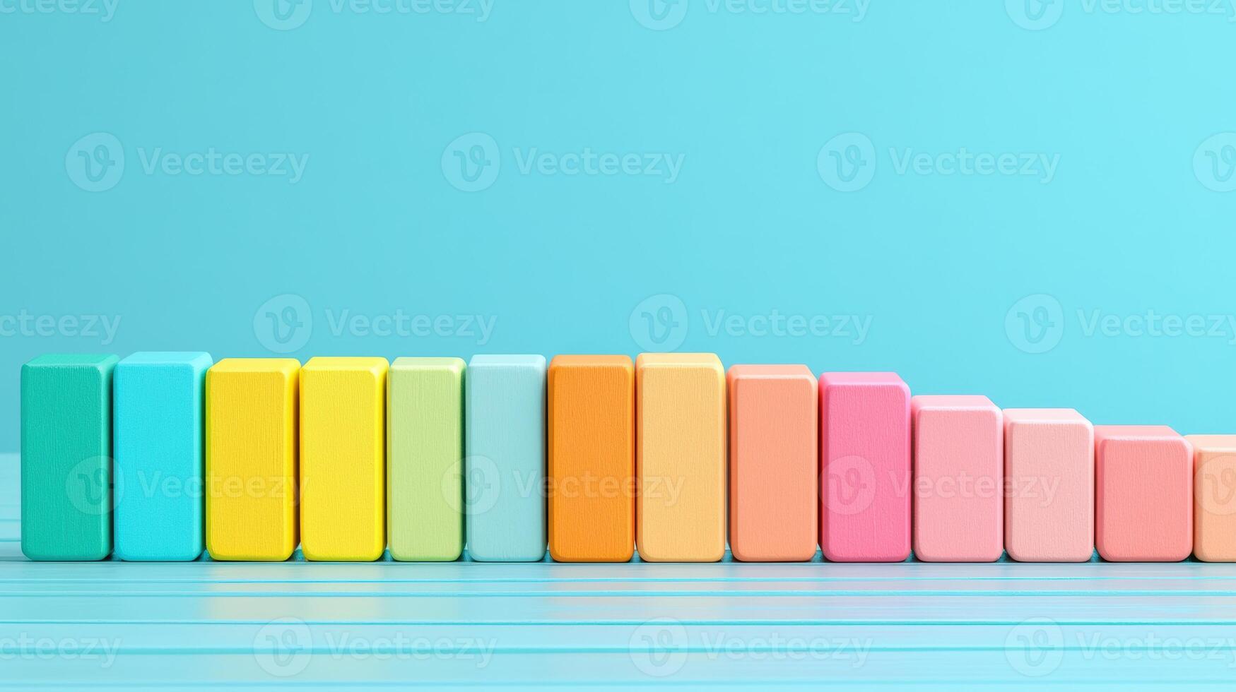 Colorful building blocks arranged in an ascending pattern on a bright background. Perfect for children's education and creativity. photo