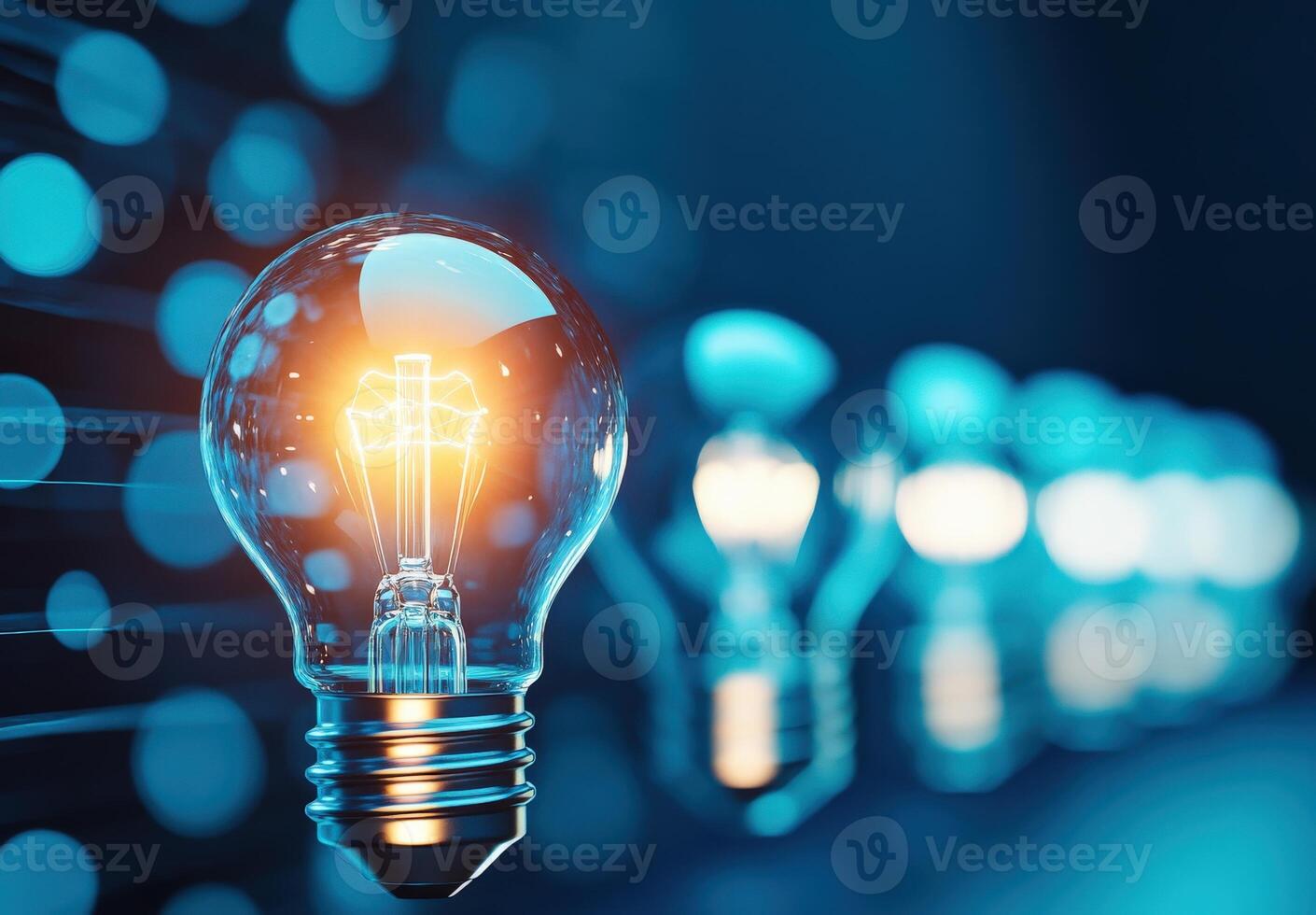 A glowing light bulb illuminating a dark background, representing creativity and inspiration in a modern environment. photo